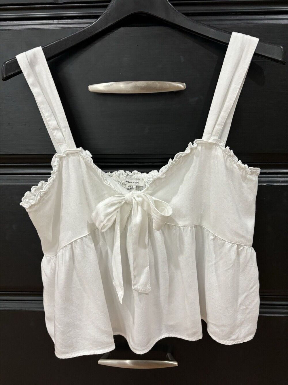 American Eagle White Bow Front Tank Top Milk Maid Cottagecore Y2K Women’s Size L